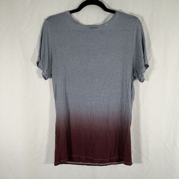 BKE Blouse Women's Small Blue Red Striped Vneck Short Sleeve Pullover - Picture 7 of 9